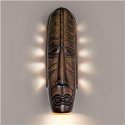 Nt004-dt Tribal Mask Wall Sconce, Dark Teak