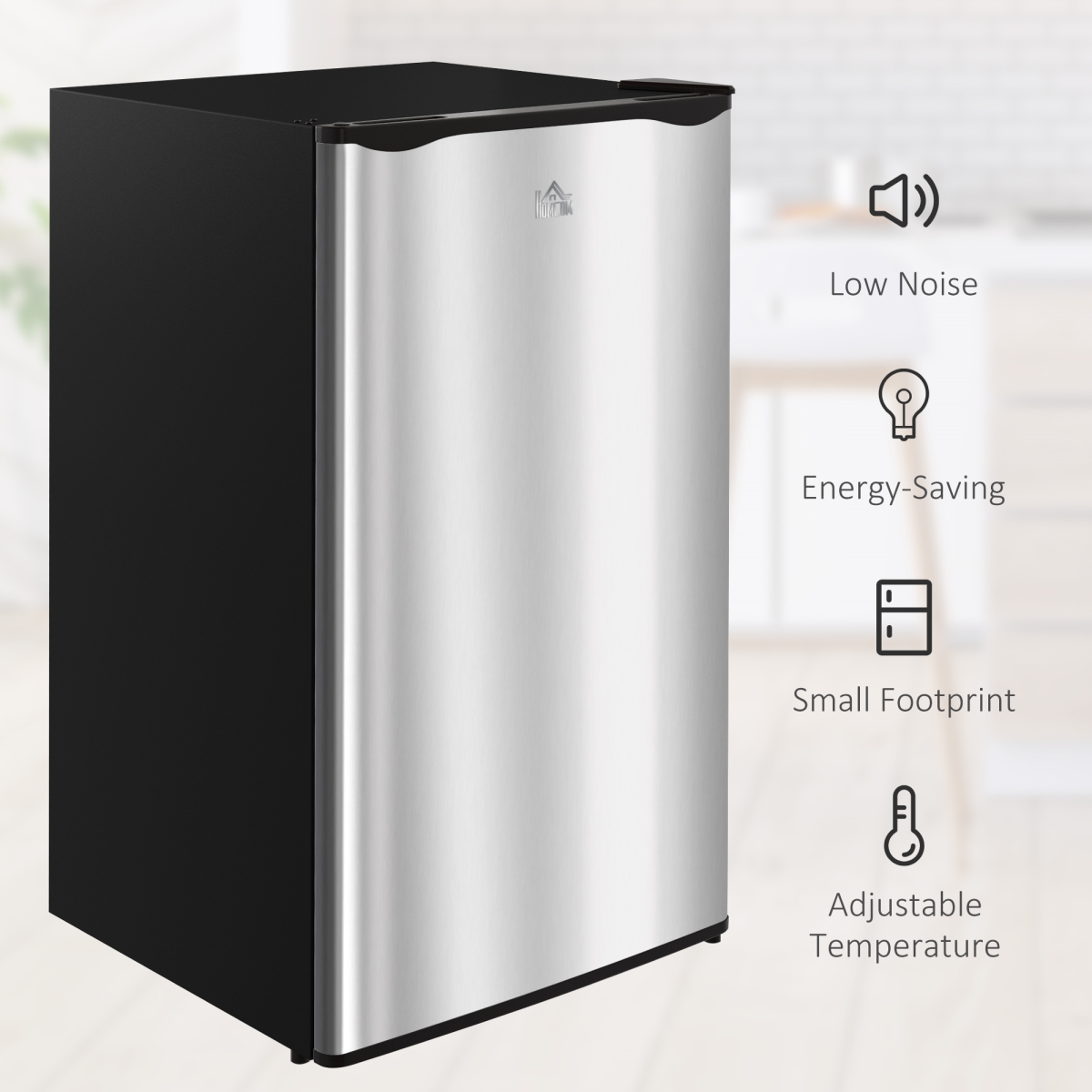 Picture of 212 Main 800-129V81BK Homcom 3.2 cu. ft. Mini Fridge Freezer, Single Door with Adjustable Thermostat, Reversible Door for Dorm, Silver