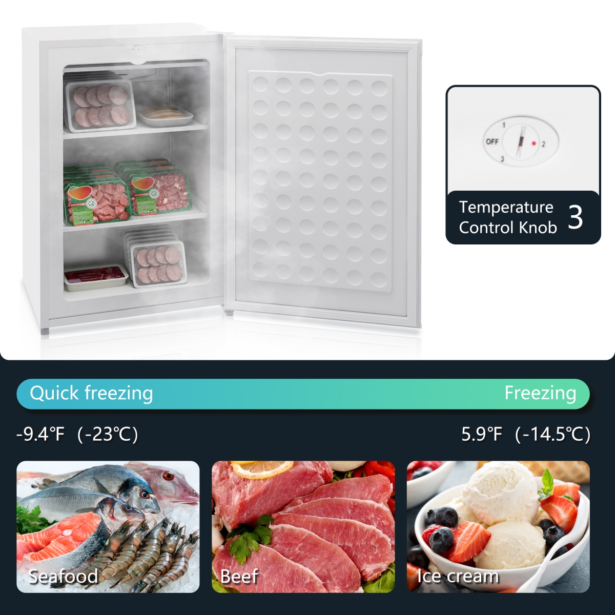 Picture of 212 Main 800-195V80WT Homcom Upright Freezer, 3 cu. ft. Small Freezer with Reversible Single Door - White