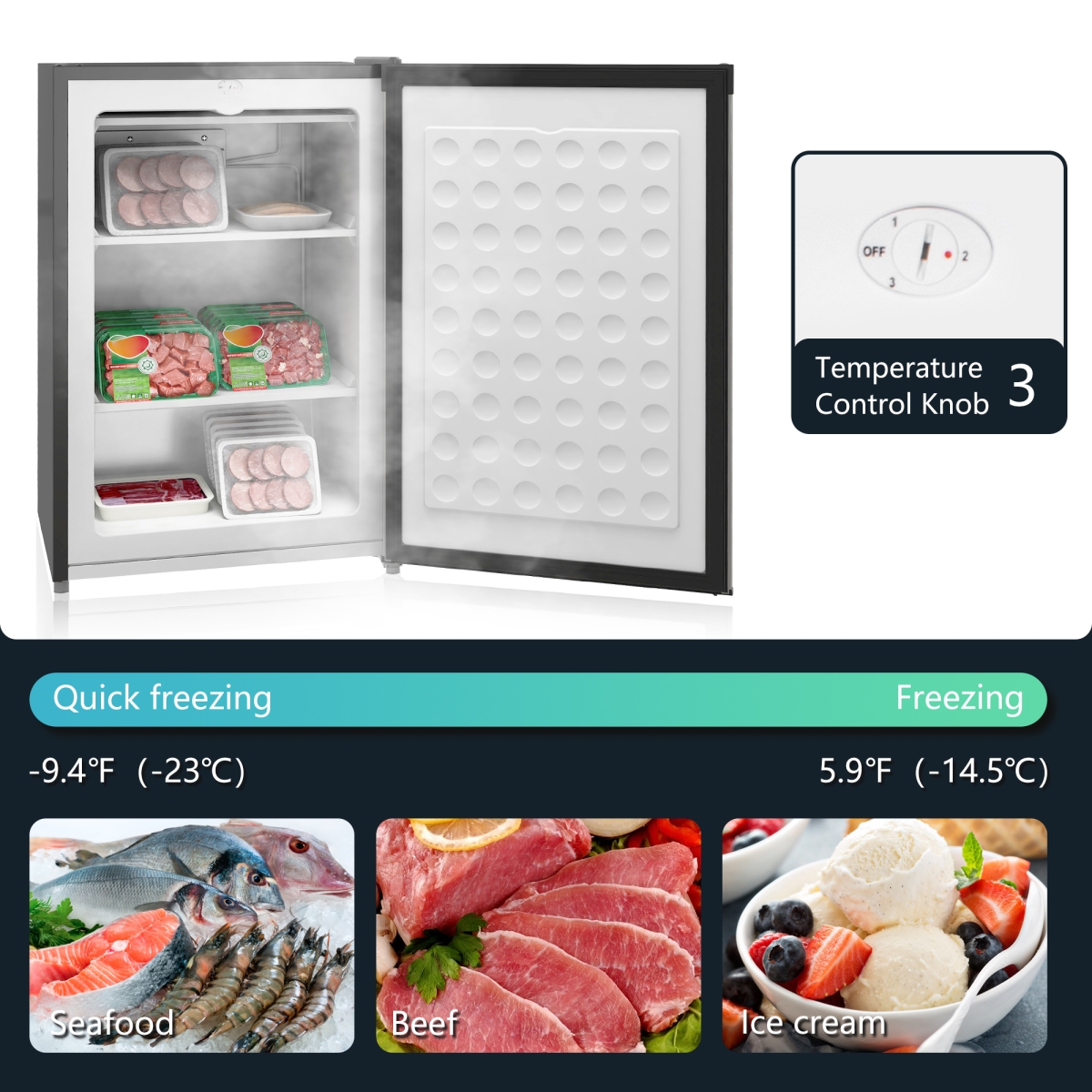 Picture of 212 Main 800-195V80SR Homcom Compact Upright Freezer 3 Cu ft. with Adjustable Thermostat, Reversible Door, Silver