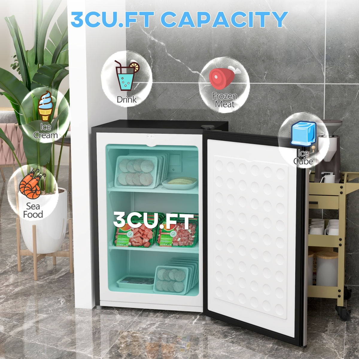 Picture of 212 Main 800-195V80SR Homcom Compact Upright Freezer 3 Cu ft. with Adjustable Thermostat, Reversible Door, Silver