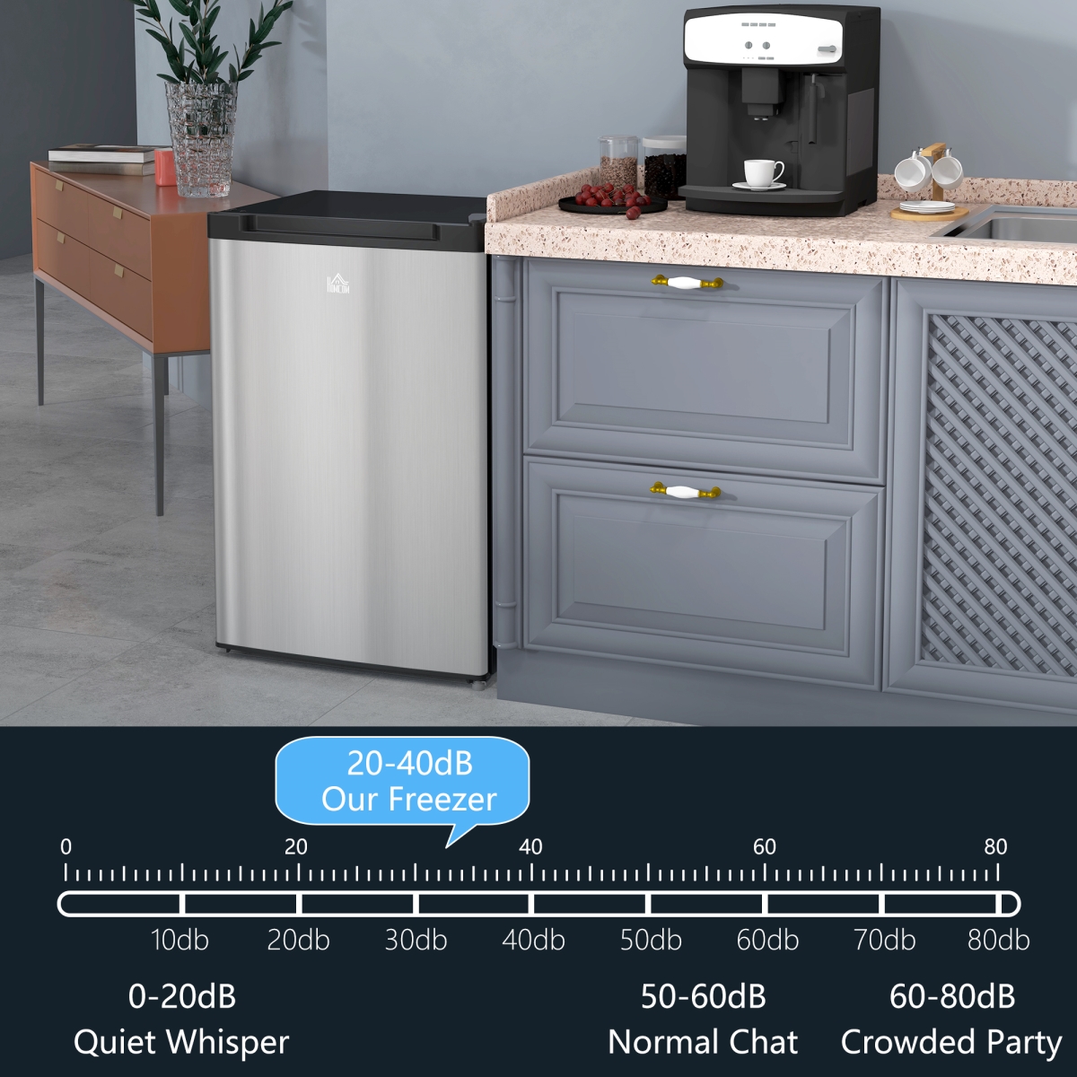 Picture of 212 Main 800-195V80SR Homcom Compact Upright Freezer 3 Cu ft. with Adjustable Thermostat, Reversible Door, Silver