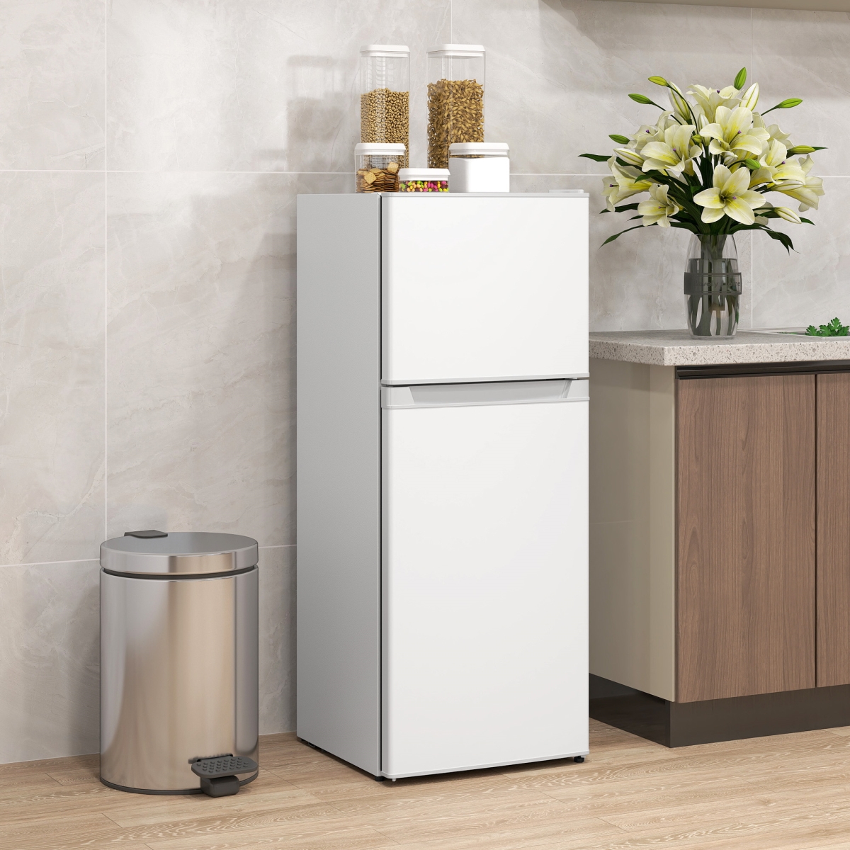 Picture of 212 Main 800-256V80WT 4 cu. ft. HOMCOM Small Fridge with Freezer - Refrigerator with Reversible Doors, White