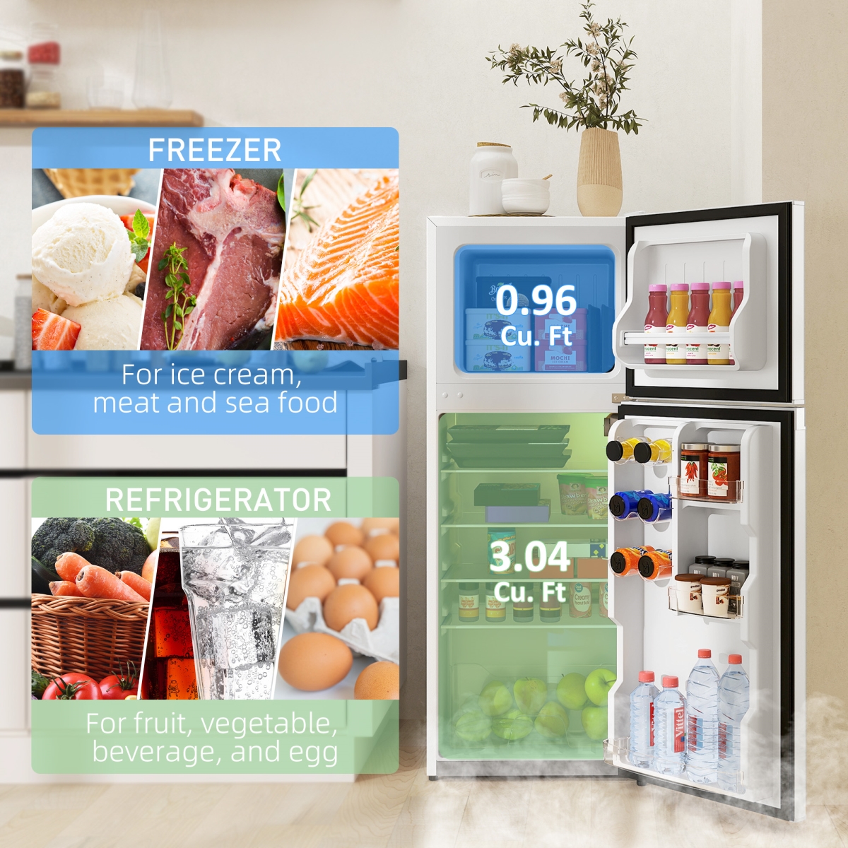 Picture of 212 Main 800-256V80WT 4 cu. ft. HOMCOM Small Fridge with Freezer - Refrigerator with Reversible Doors, White