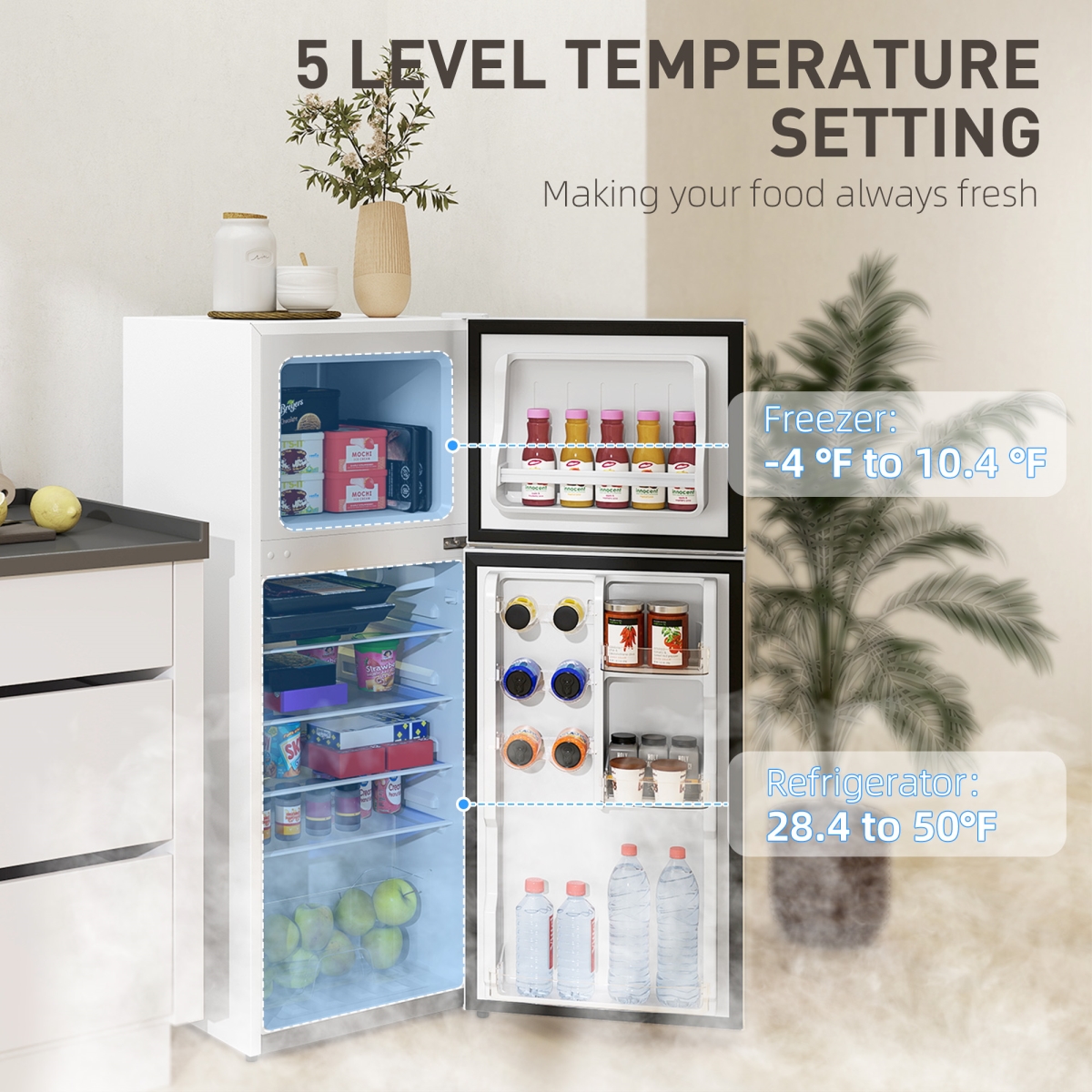 Picture of 212 Main 800-256V80WT 4 cu. ft. HOMCOM Small Fridge with Freezer - Refrigerator with Reversible Doors, White