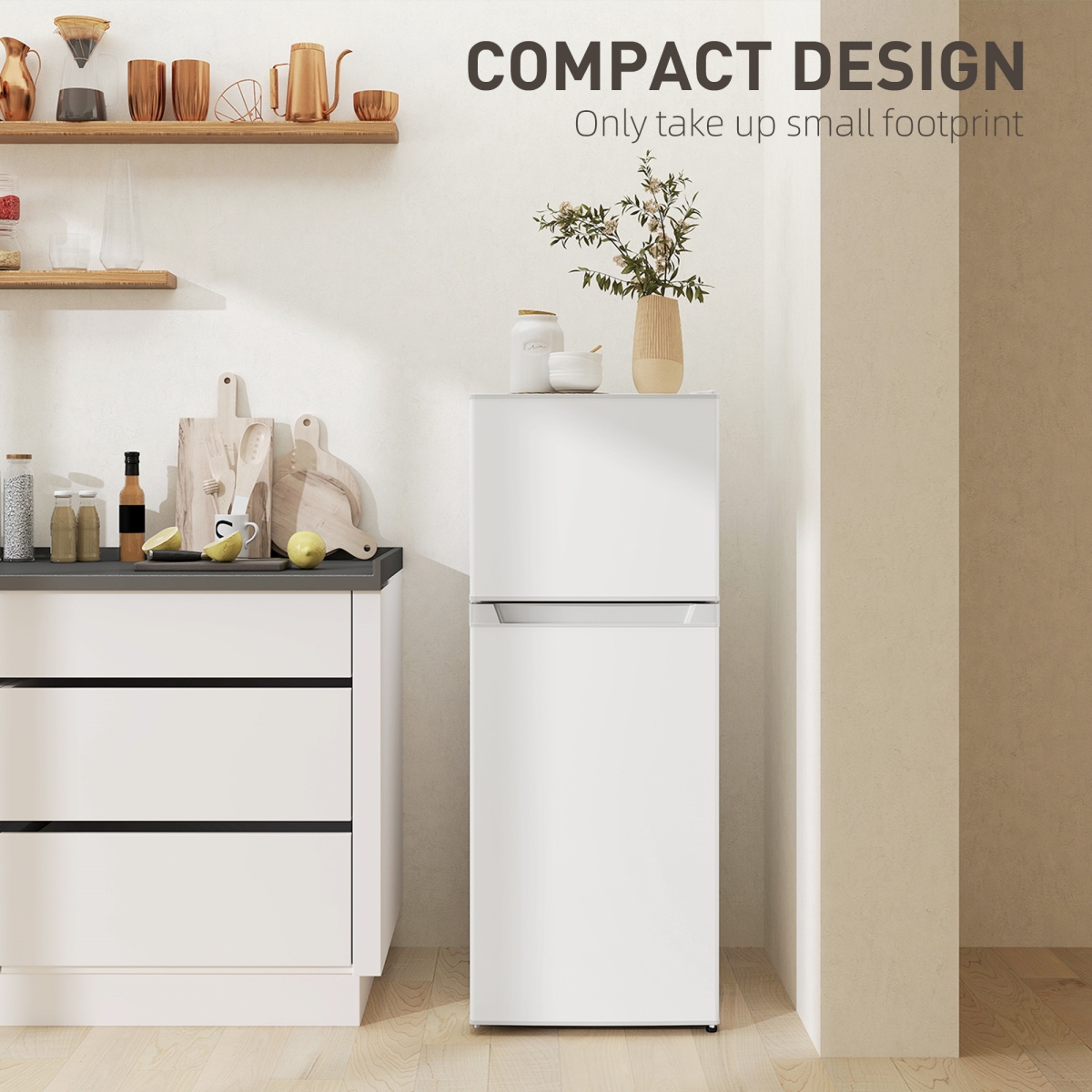 Picture of 212 Main 800-256V80WT 4 cu. ft. HOMCOM Small Fridge with Freezer - Refrigerator with Reversible Doors, White