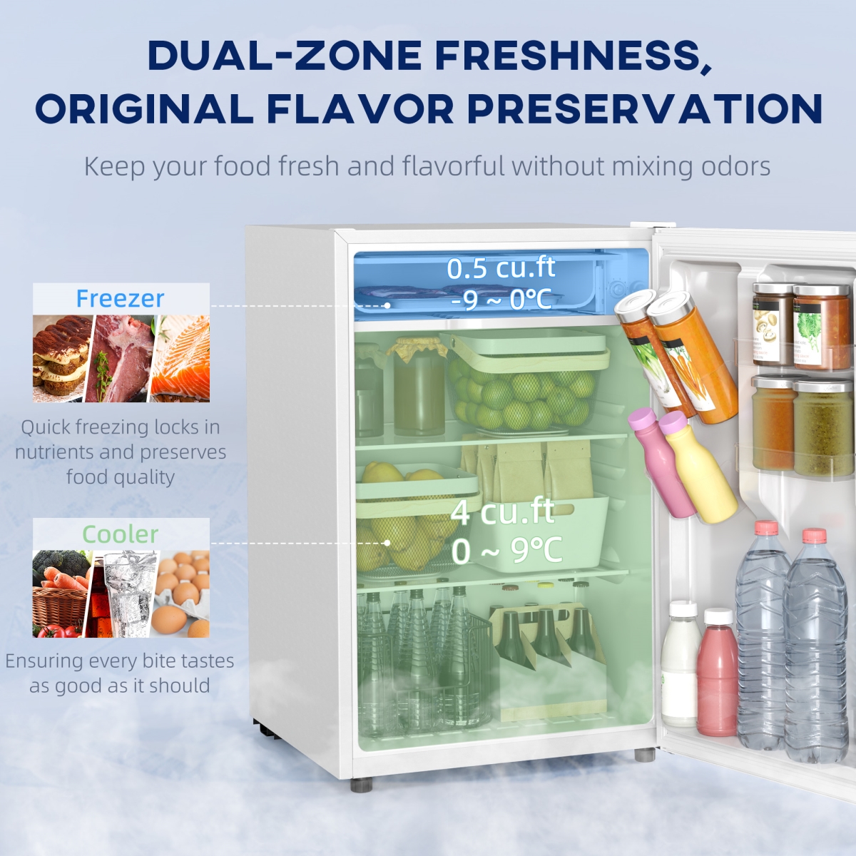 Picture of 212 Main 800-204V80WT 4.5 cu. ft. HOMCOM Mini Freezer for Dorm - Reversible Door Refrigerator with Freezer - 15.8F to 32F - Wheels, White