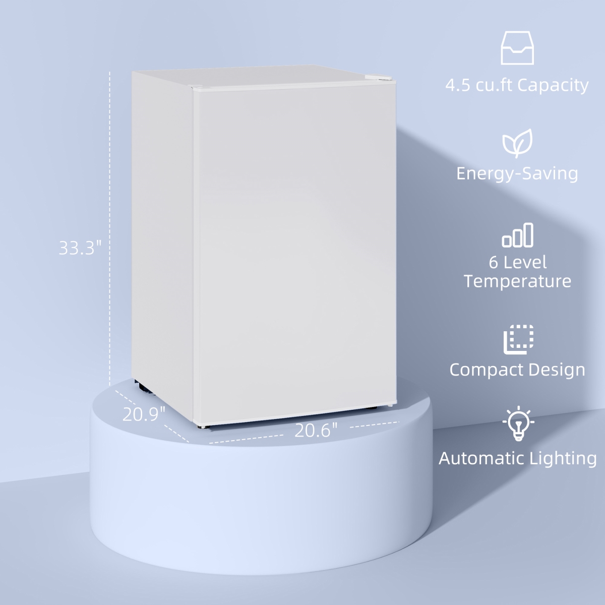 Picture of 212 Main 800-204V80WT 4.5 cu. ft. HOMCOM Mini Freezer for Dorm - Reversible Door Refrigerator with Freezer - 15.8F to 32F - Wheels, White