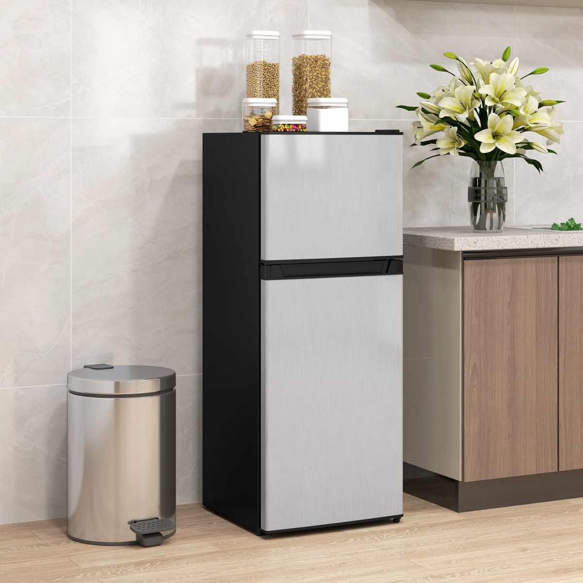 Picture of 212 Main 800-256V80SR 4 cu. ft. HOMCOM Small Fridge with Freezer - Refrigerator with Reversible Doors, Silver