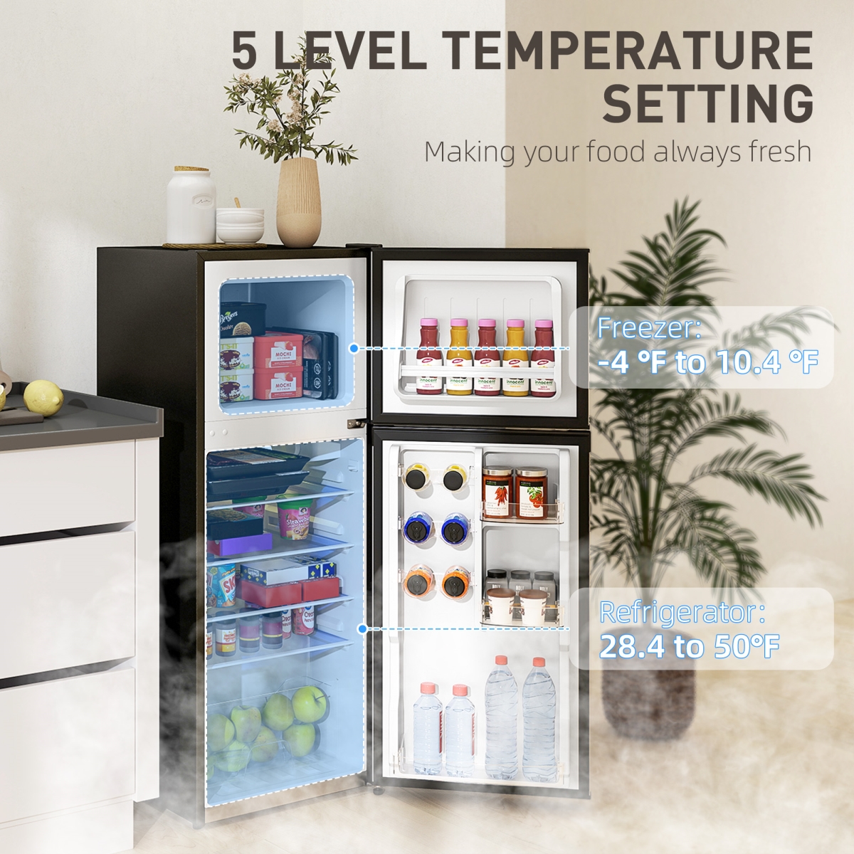 Picture of 212 Main 800-256V80SR 4 cu. ft. HOMCOM Small Fridge with Freezer - Refrigerator with Reversible Doors, Silver