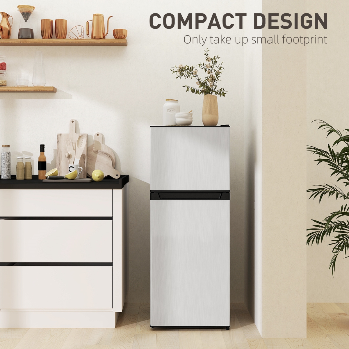 Picture of 212 Main 800-256V80SR 4 cu. ft. HOMCOM Small Fridge with Freezer - Refrigerator with Reversible Doors, Silver