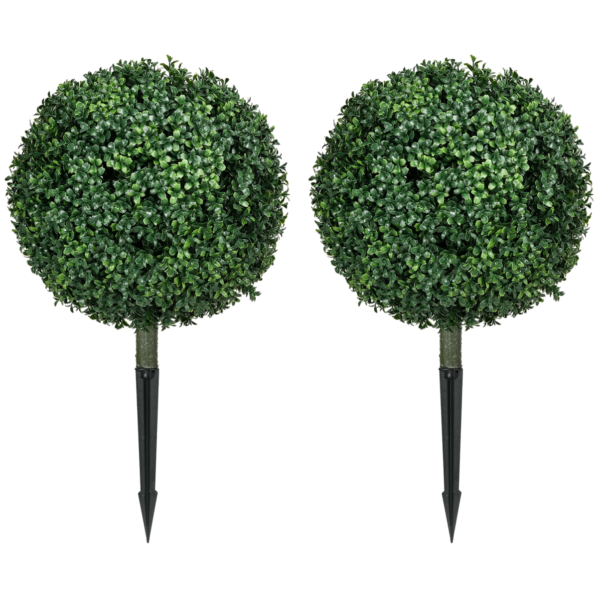 830-933V00GN HOMCOM Artificial Boxwood Trees - Ball Topiary with Ground Stake - UV Resistant for Home Office - Set of 2