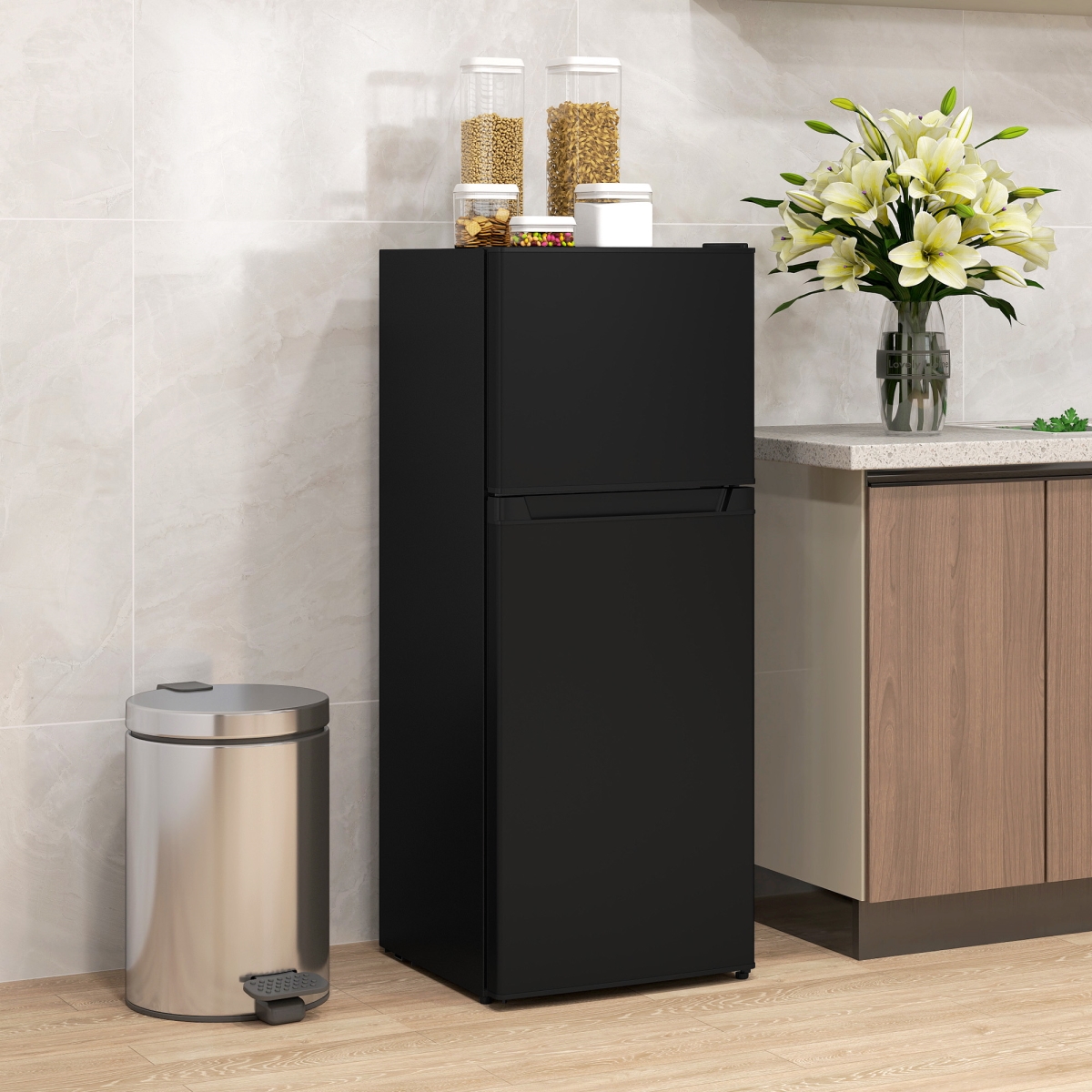 Picture of 212 Main 800-256V80BK 4 cu. ft. HOMCOM Small Fridge with Freezer - Refrigerator with Reversible Doors, Black