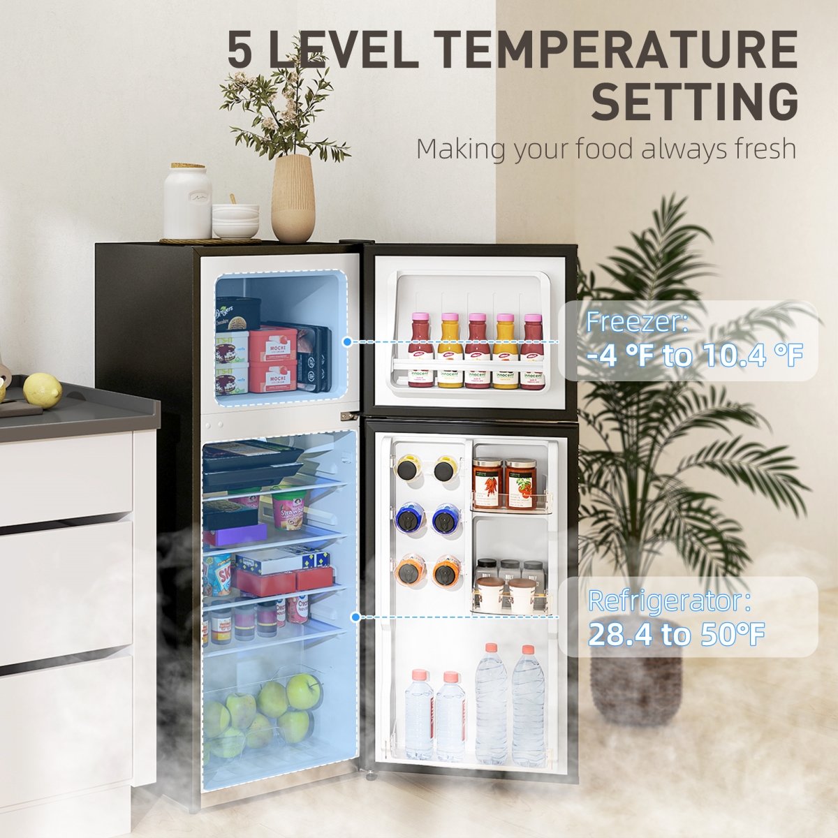 Picture of 212 Main 800-256V80BK 4 cu. ft. HOMCOM Small Fridge with Freezer - Refrigerator with Reversible Doors, Black