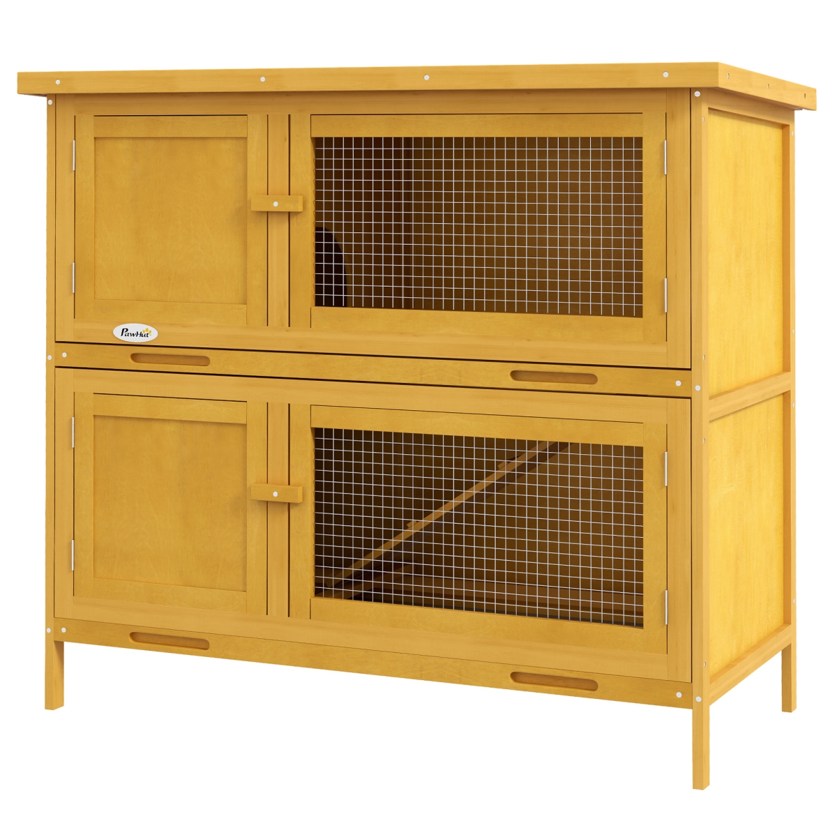 D51-123V00YL PawHut Wooden Bunny Hutch with Ramp, Indoor & Outdoor, Yellow