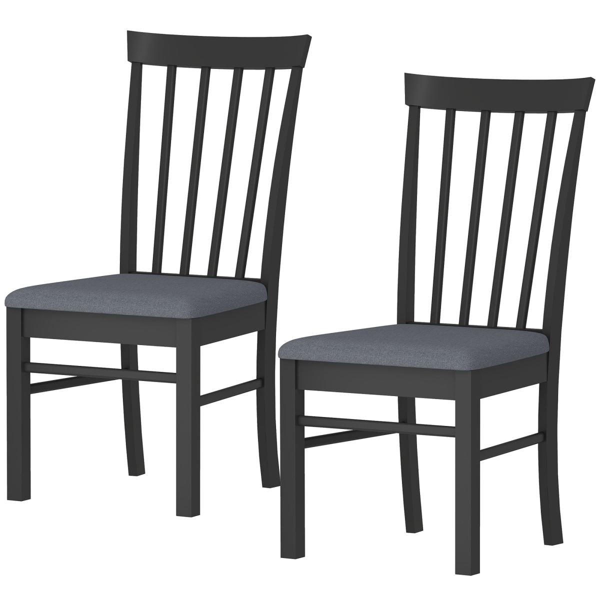 83A-292V80BK HOMCOM Wooden Dining Chairs, Farmhouse Upholstered Kitchen Chairs with Rubber Wood Frame, Black & Gray - Set of 2