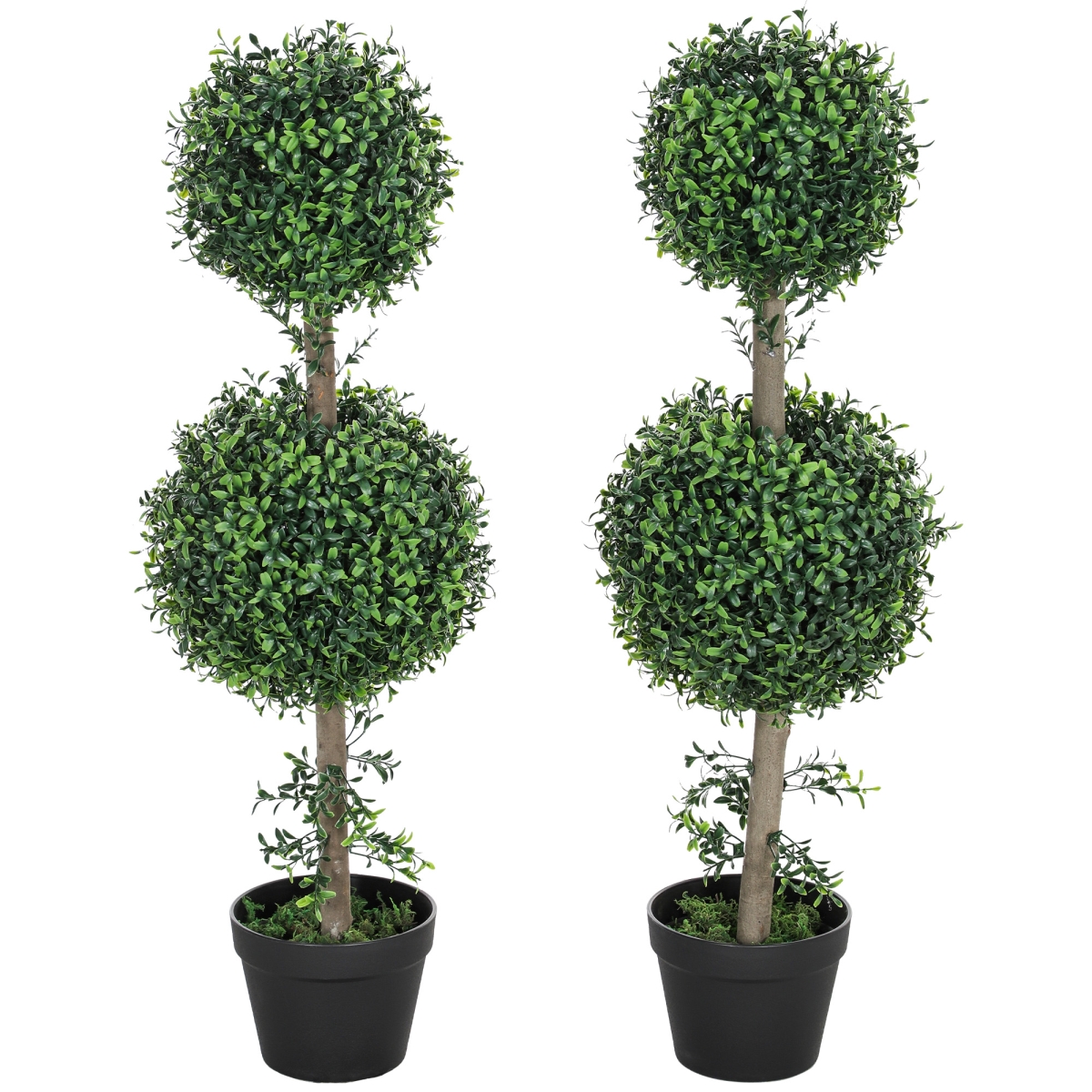830-960V01GN HOMCOM Artificial Ball Boxwood Topiary Trees, Fake Plants in Pot for Indoor Outdoor Living Room Green - Set of 2
