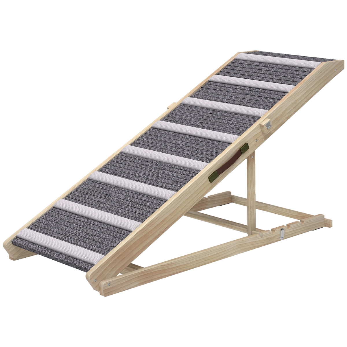 D06-283V01ND PawHut Dog Ramp for Couch - Foldable Pet Ramp for Small to Large Dog - 4 Adjustable Height from 16 to 23.5 in., Natural Wood & Gray