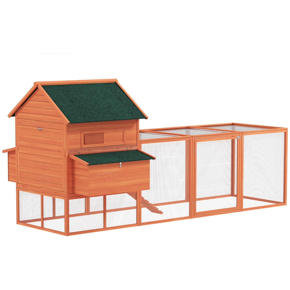 D51-099V02OG 137 in. PawHut Wooden Chicken Coop for 8-10 Chickens - Backyard - Orange