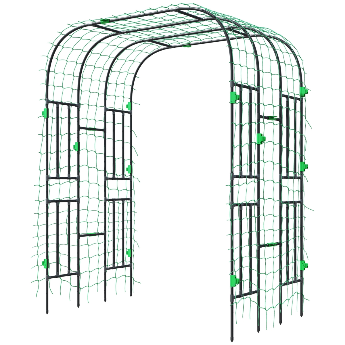 Outsunny Garden Arch Trellis - 8 ft. Tall Metal Plant Trellis Support with Climbing Net - Cucumber Trellis for Climbing Plants, Black