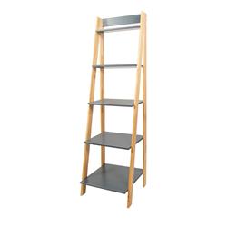 95081 Solid Wood Split 5 Shelf Ladder With Natural Legs, Grey Shelves