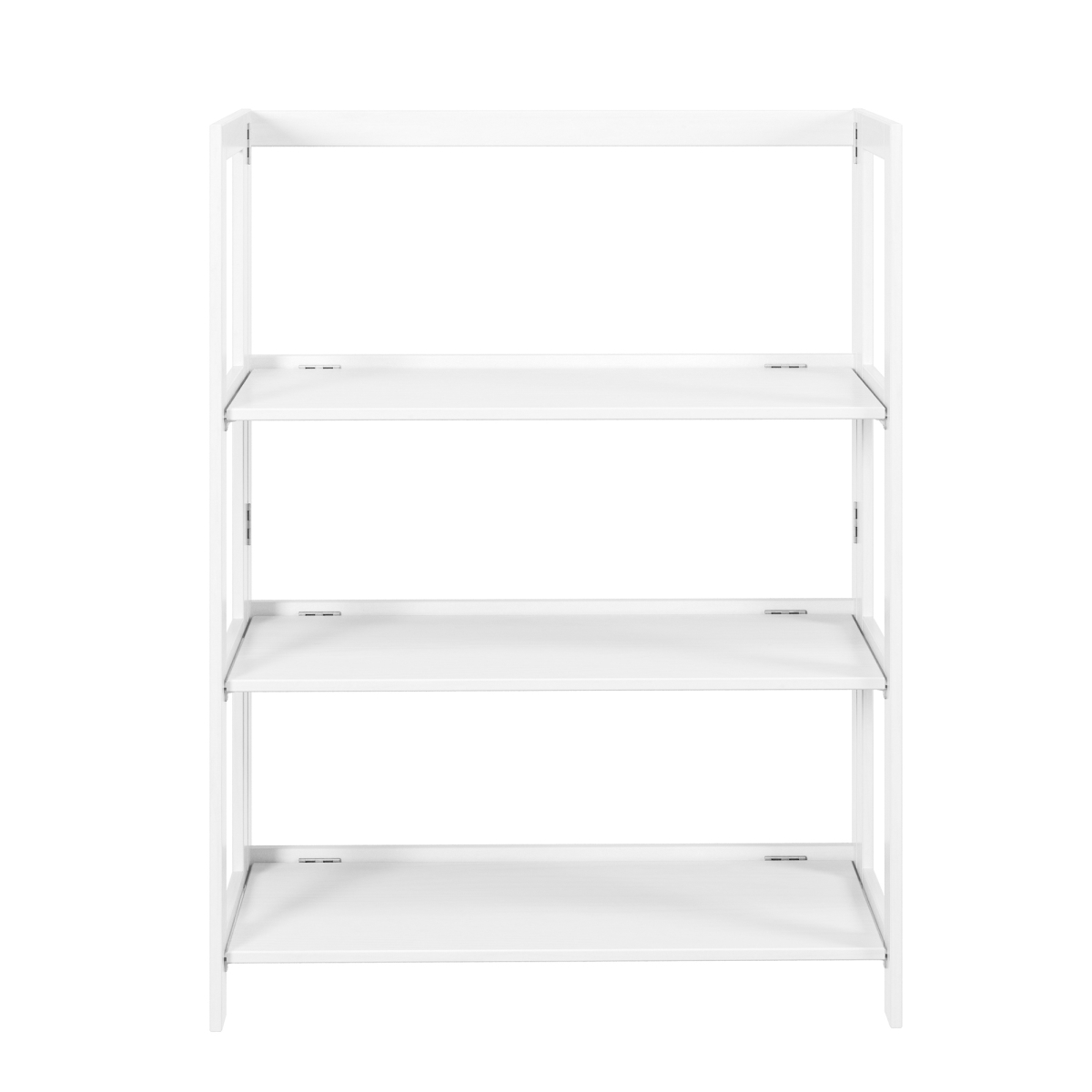 Solid Wood Folding Bookcase - White - 3 Shelves - Space-Saving Design