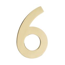 3582pb-6 Floating House Number 6, Polished Brass - 4 In.