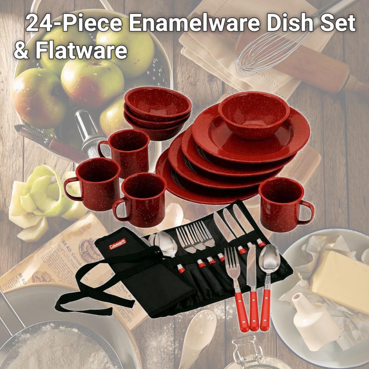 Picture of Coleman 2000003463 24-Piece Enamelware Dish Set & Flatware