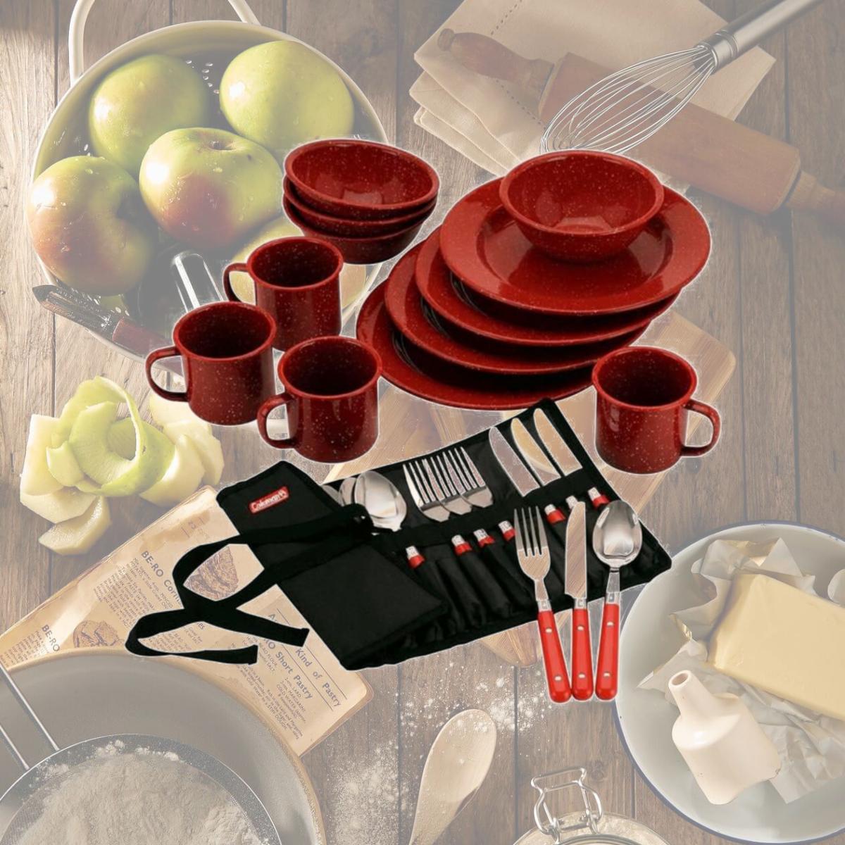 Picture of Coleman 2000003463 24-Piece Enamelware Dish Set & Flatware