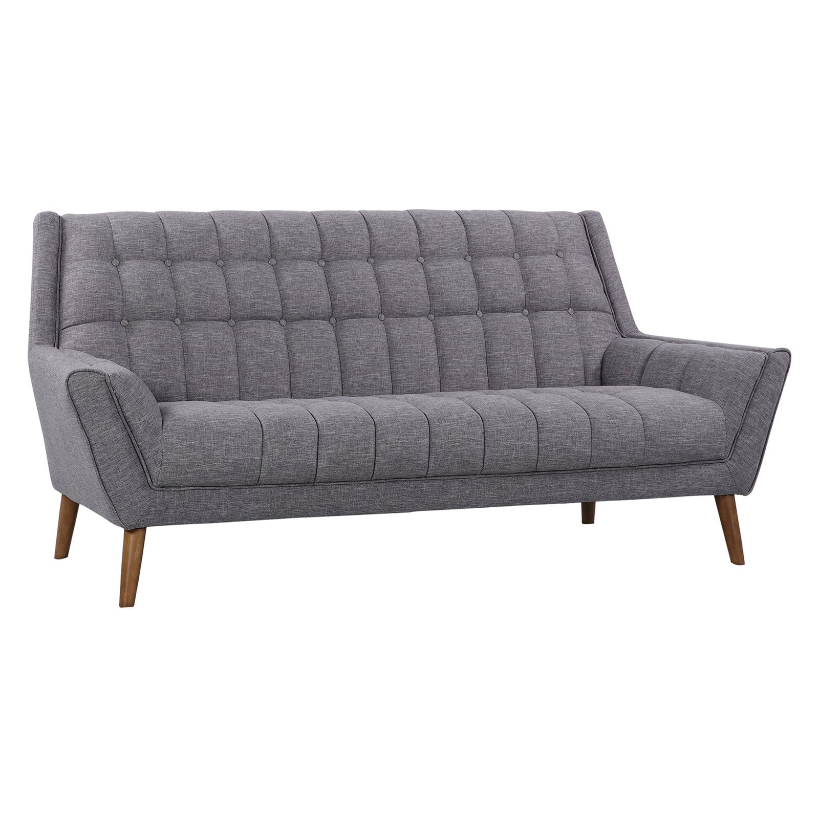 Cobra Mid-century Modern Sofa In Dark Gray Linen Walnut Legs
