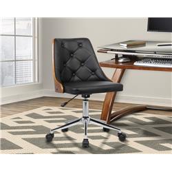 Diamond Mid-century Office Chair In Chrome With Tufted Black Faux Leather Walnut Veneer Back