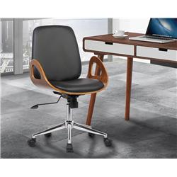 Lcwaofchblack Wallace Mid-century Office Chair In Chrome With Black Faux Leather Walnut Veneer Back