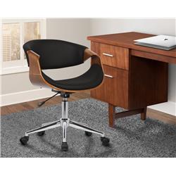 Lcgeofchblack Geneva Mid-century Office Chair In Chrome With Black Faux Leather Walnut Veneer Arms