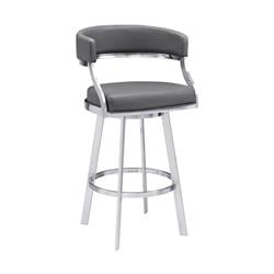 Lcsnbabsgr30 30 In. Saturn Contemporary Bar Height Barstool, Brushed Stainless Steel Finish & Grey Faux Leather