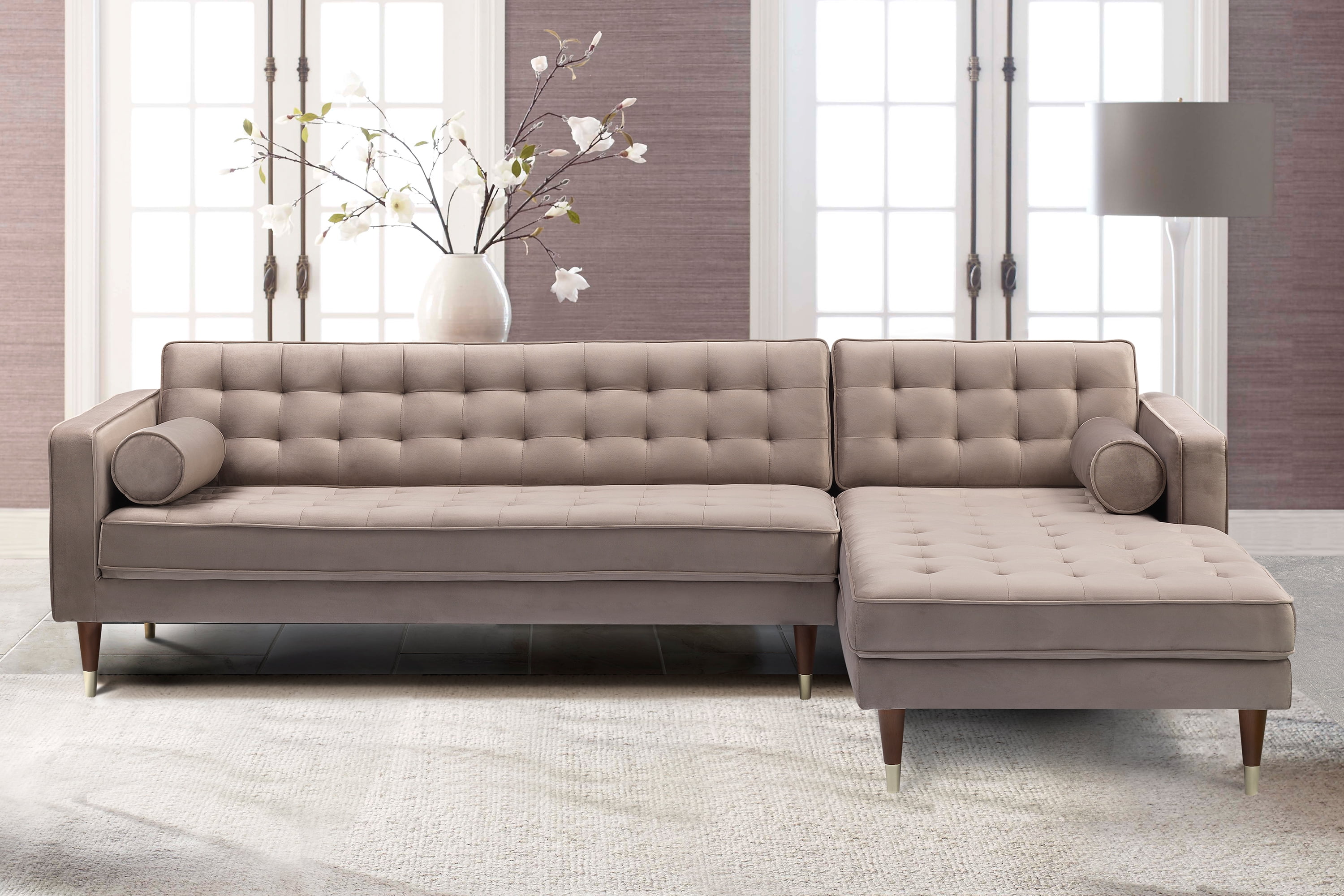 Lcsmsetau Somerset Modern Taupe Velvet Mid Century Right Sectional Sofa
