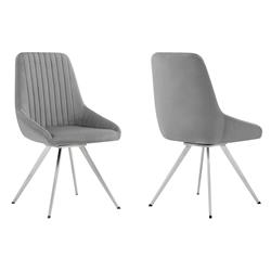 Lcsksigr Skye Swivel Light Gray Velvet & Brushed Stainless Steel Dining Room Chairs, Black - Set Of 2