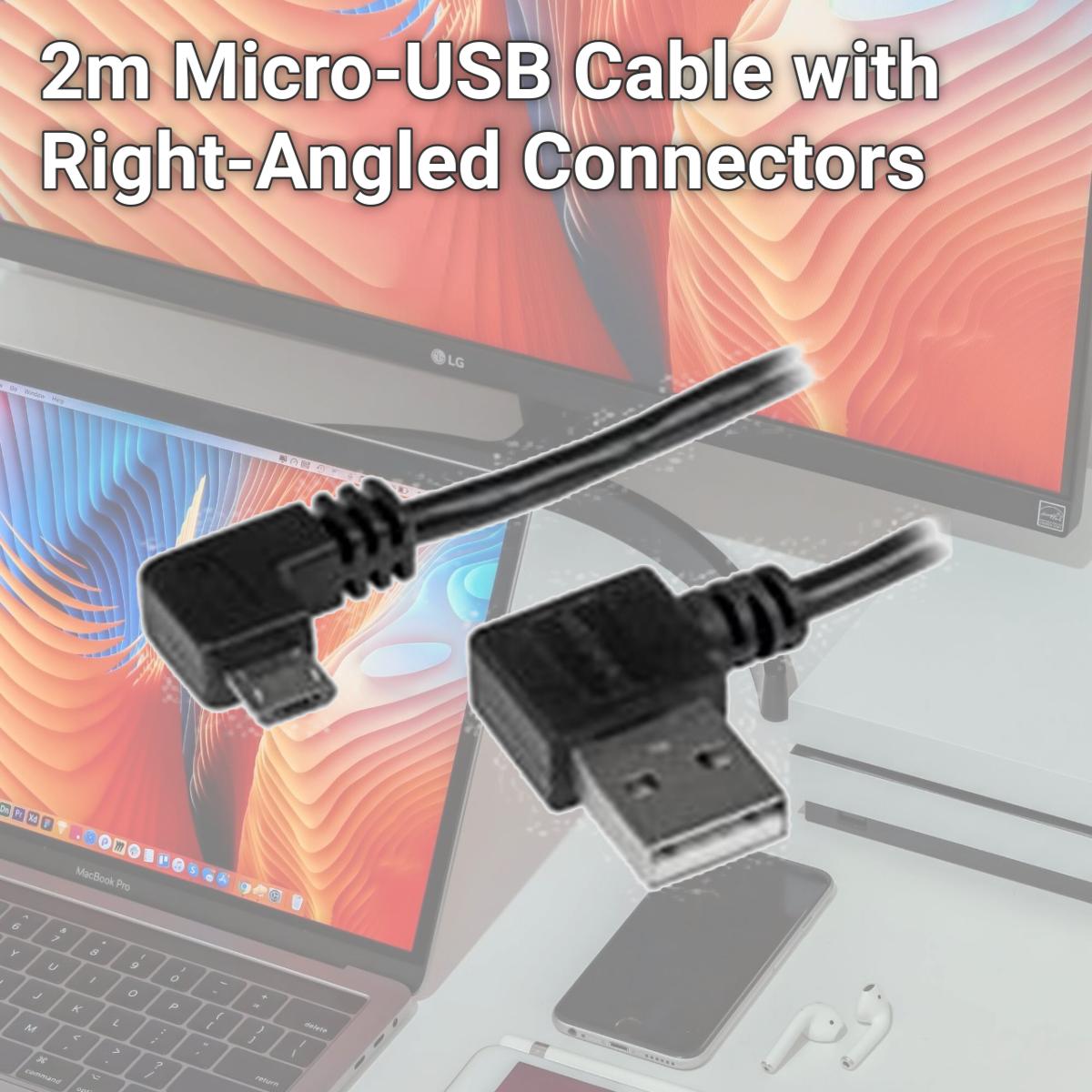 Picture of StarTech.com USB2AUB2RA2M 2m Micro-USB Cable with Right-Angled Connectors