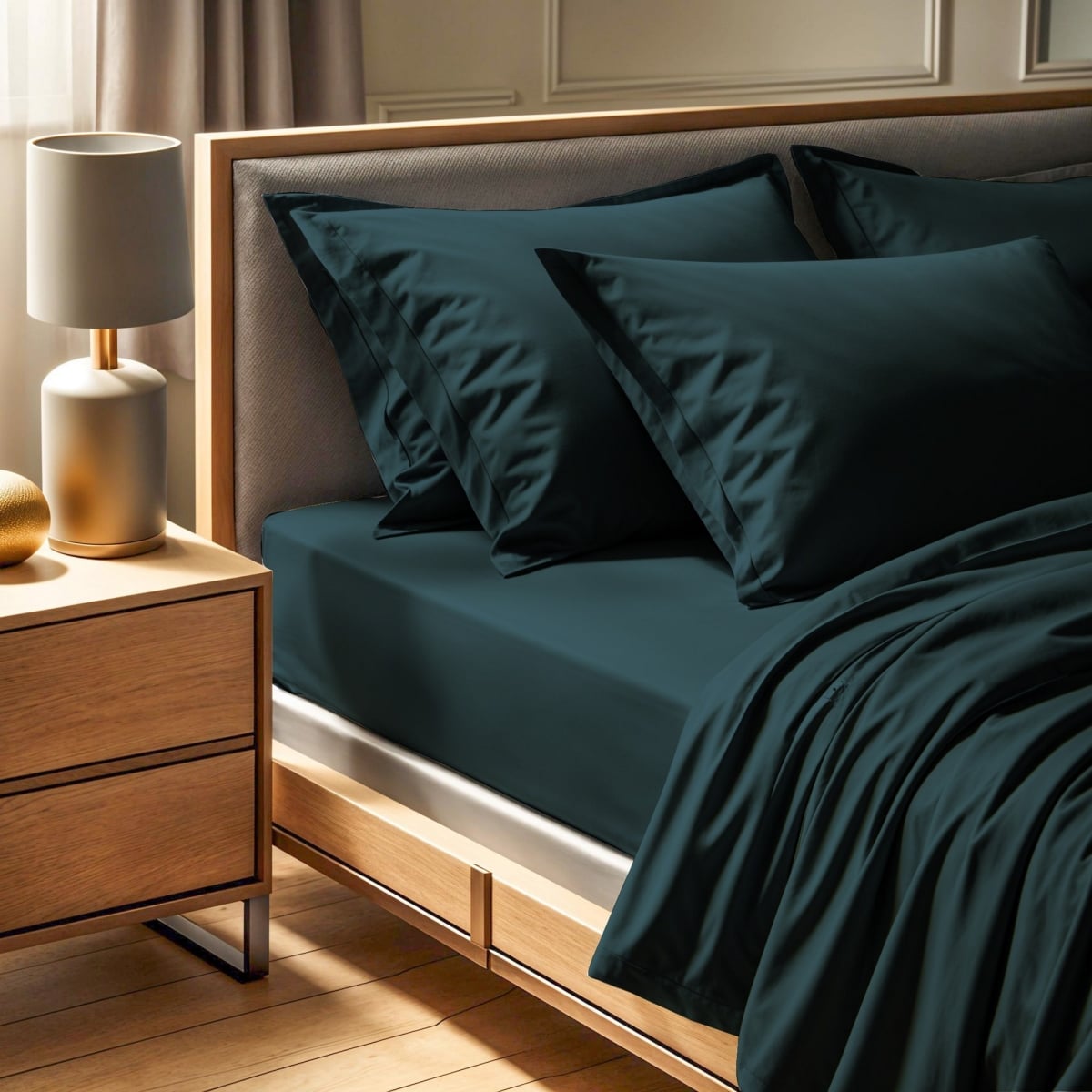 819TNE22109 78.74 x 0.8 x 35.43 in. Tonne Mavie Noche Ranforce Single Fitted Sheet - Petrol Green