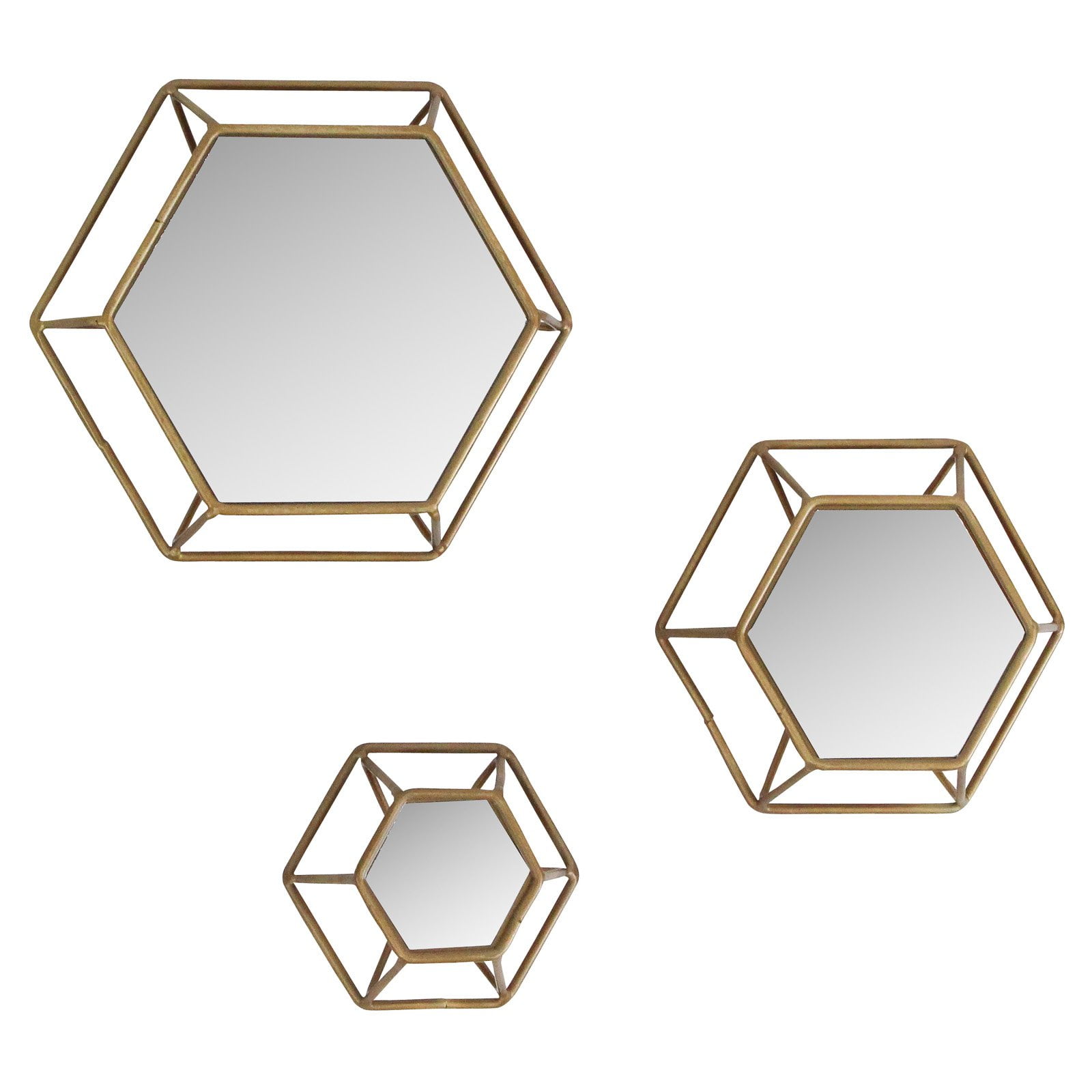 5216 Shanton Hexagonal Wall Mirrors - Brown, Set Of 3