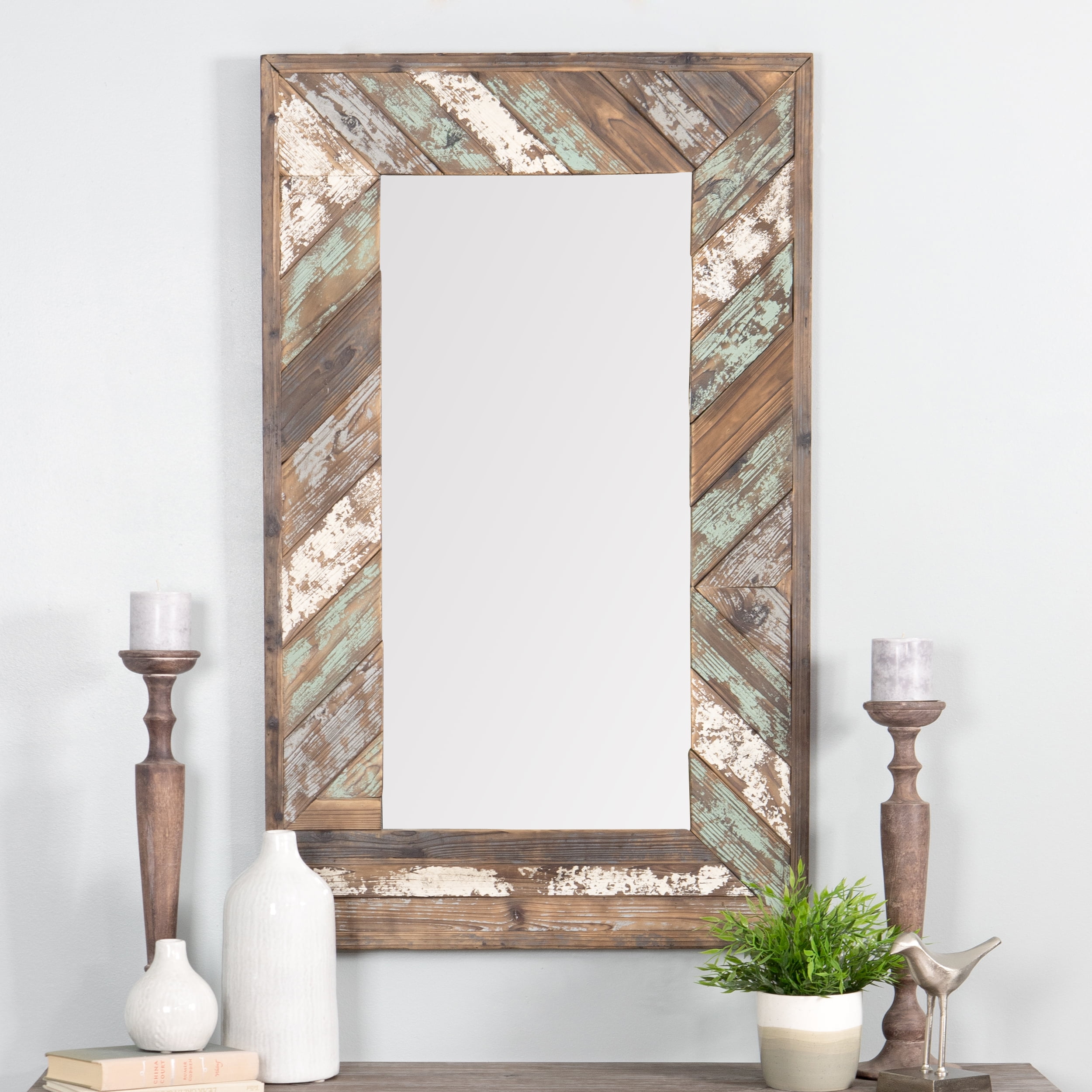 5445 Brogan Distressed Wood Slat Wall Mirror - Multicolor