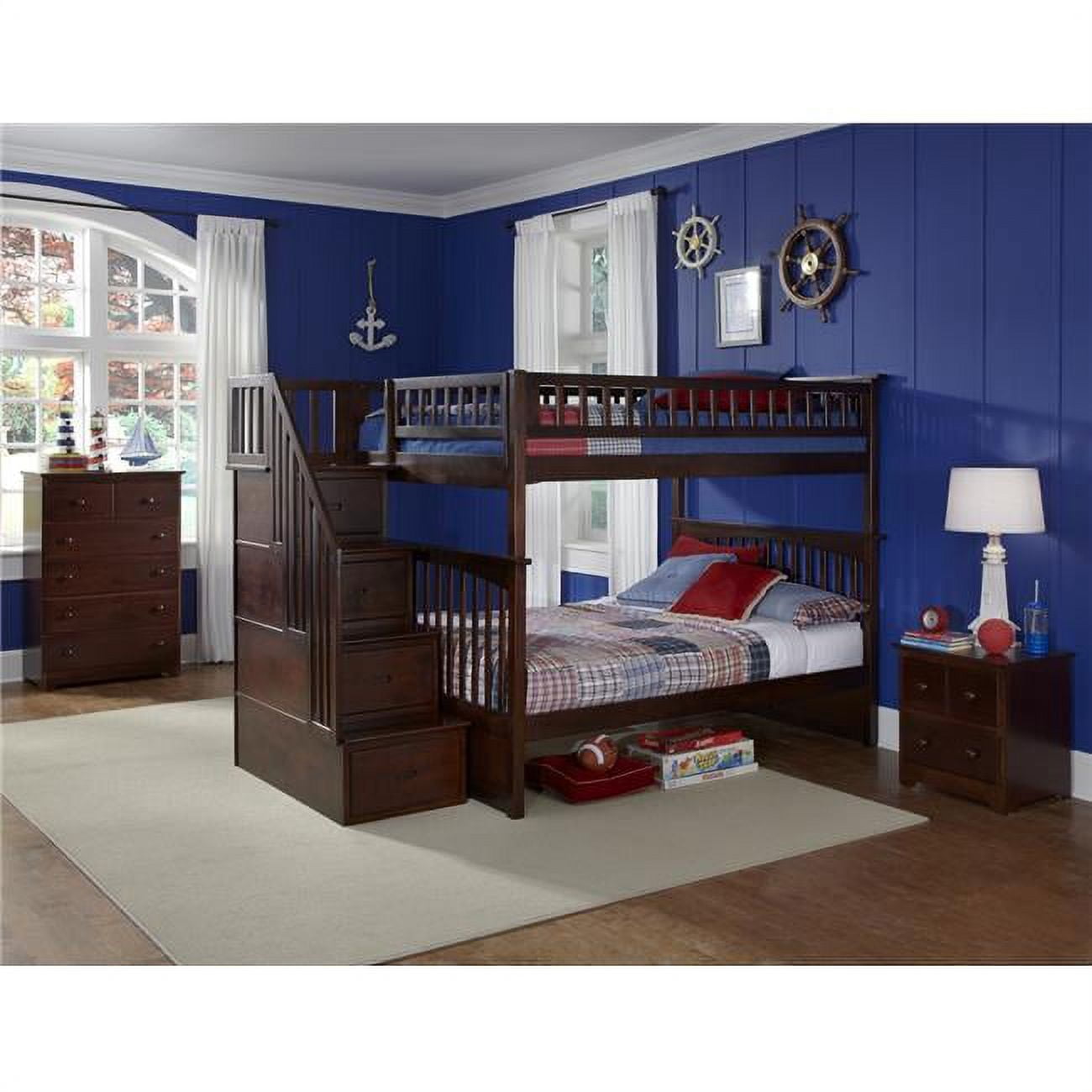 Ab55844 Columbia Staircase Bunkbed With Urban Bed Drawers - Antique Walnut, Full Over Full Size