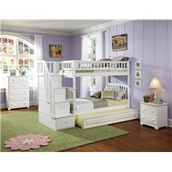 Ab55652 Columbia Staircase Bunkbed With Urban Trundle Bed - White, Twin Over Twin Size