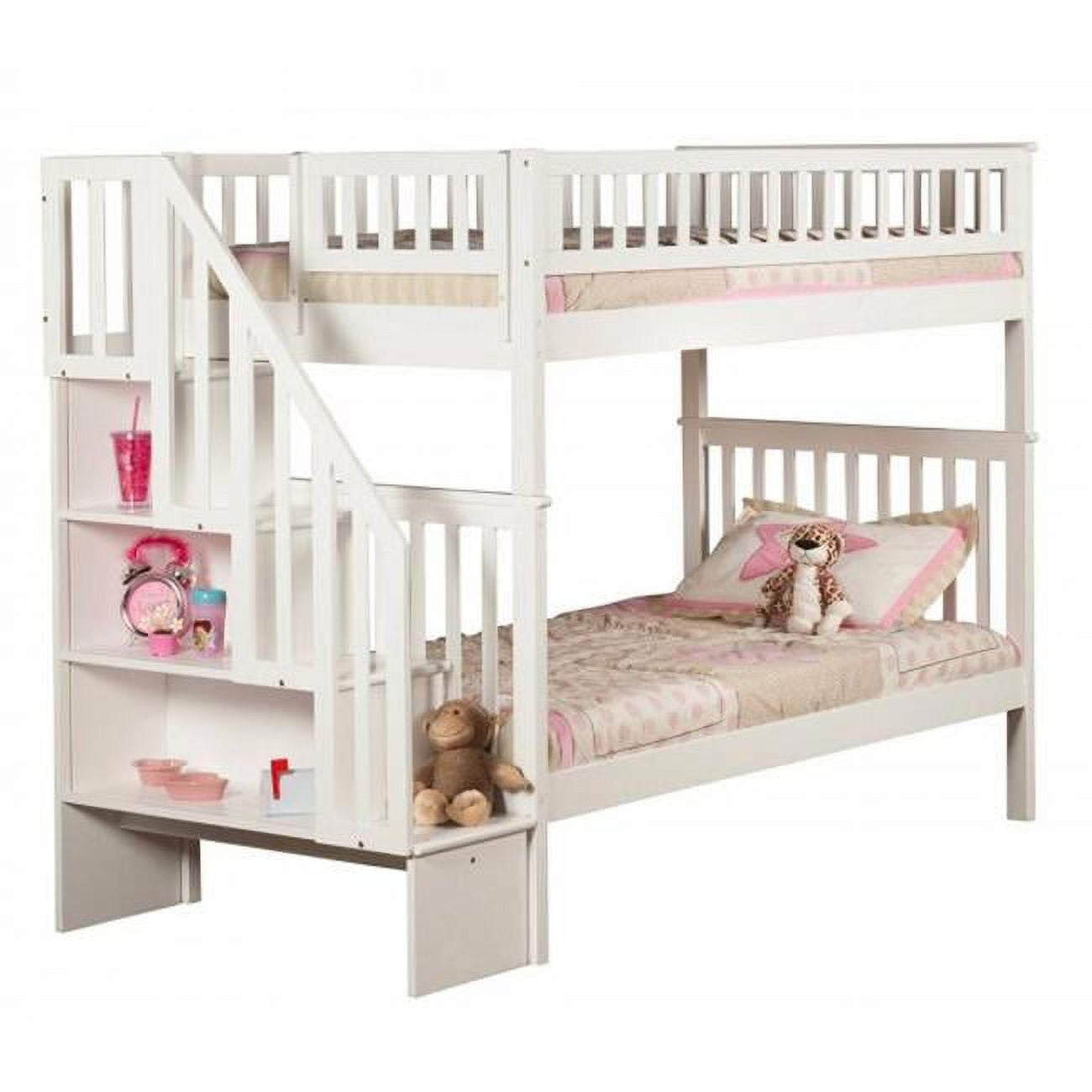 Ab56602 Woodland Stair Bunkbed - White, Twin Over Twin Size