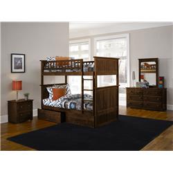 Ab59144 Nantucket Bunkbed With Urban Bed Drawers - Antique Walnut, Twin Over Twin Size