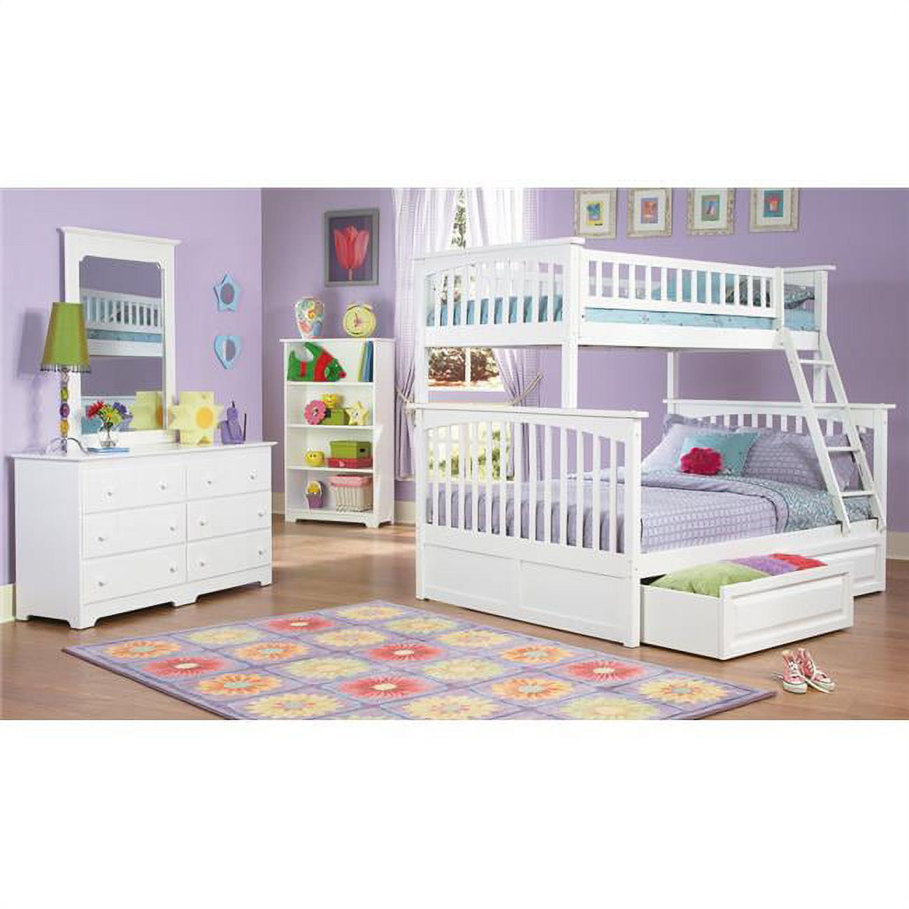 Columbia Bunkbed With Raised Panel Under Bed Storage Drawers - White, Twin Over Full Size