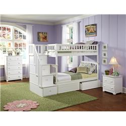 Ab55742 Columbia Staircase Bunkbed With Urban Bed Drawers - White, Twin Over Full Size