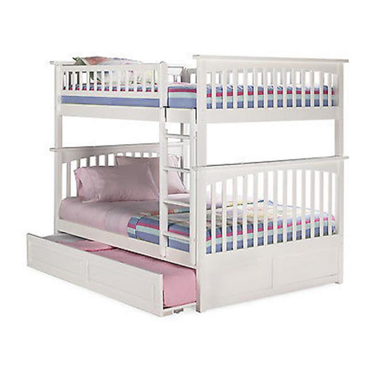 Ab55532 Columbia Bunkbed With Trundle Bed, Full Over Full Size - White