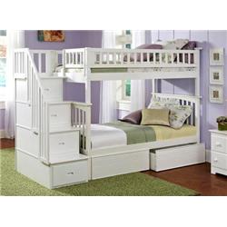 Ab55612 Columbia Staircase Bunkbed With Flat Panel Bed Drawers, Twin Over Twin Size - White