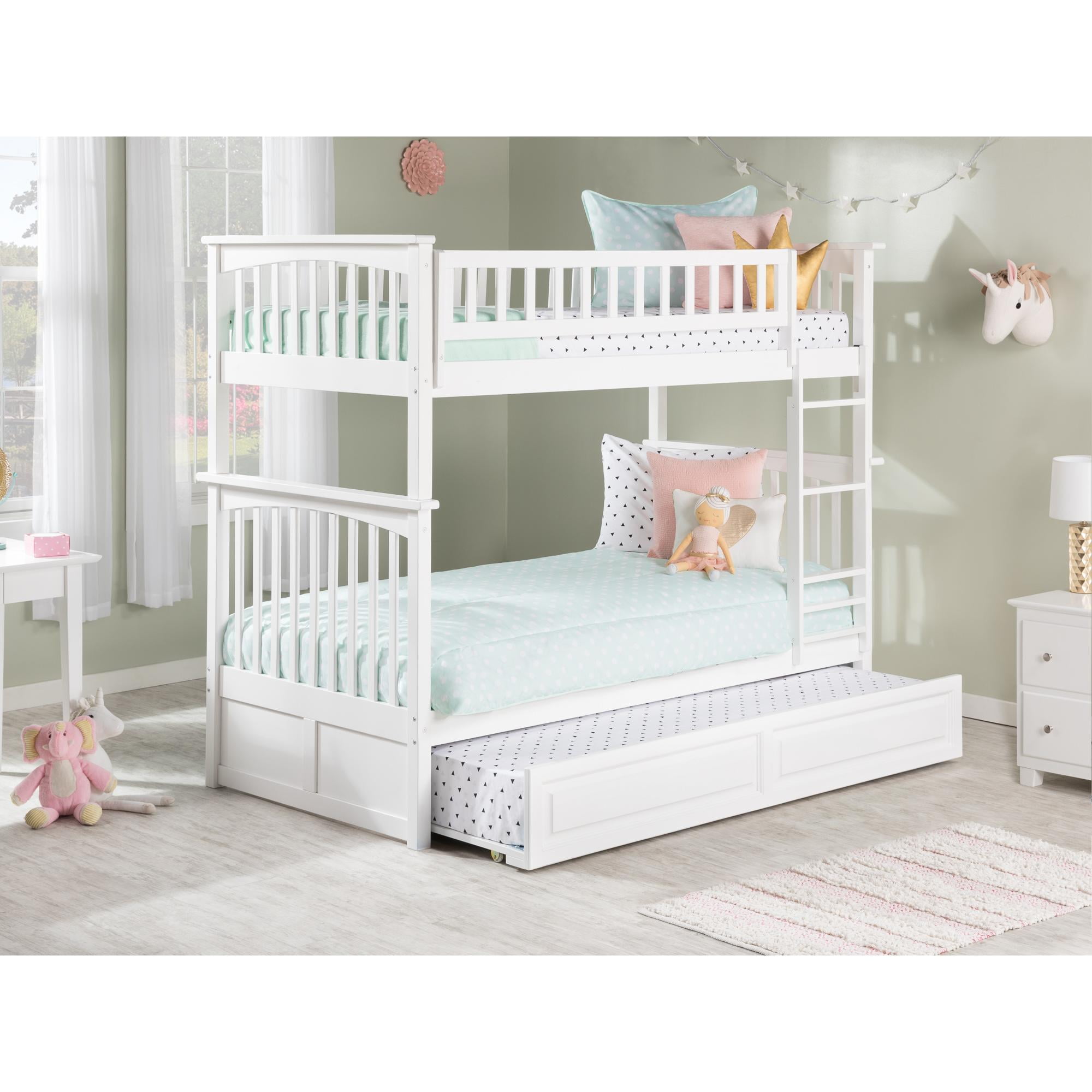 Ab55132 Columbia Bunkbed With Raised Panel Trundle Bed, Twin Over Twin Size - White