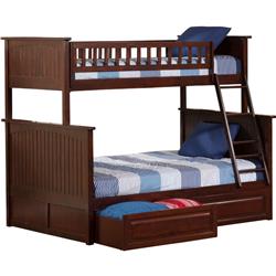 Ab59224 Nantucket Bunk Bed With Raised Panel Bed Drawers, Antique Walnut - Twin & Full